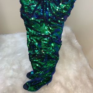 Thigh high sequin boots